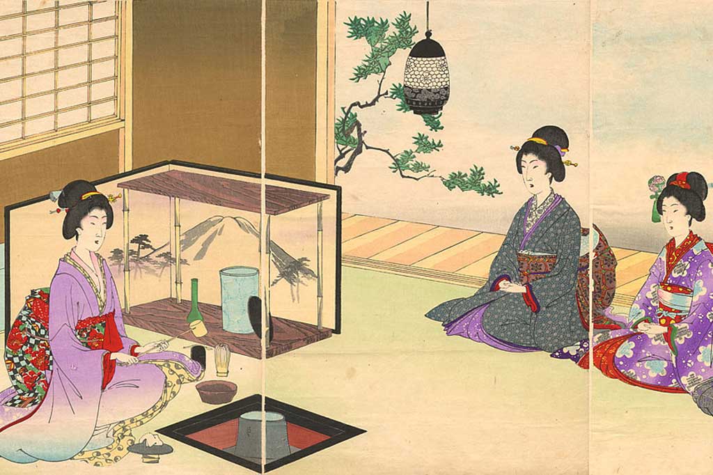 Drawing of a Japanese tea ceremony